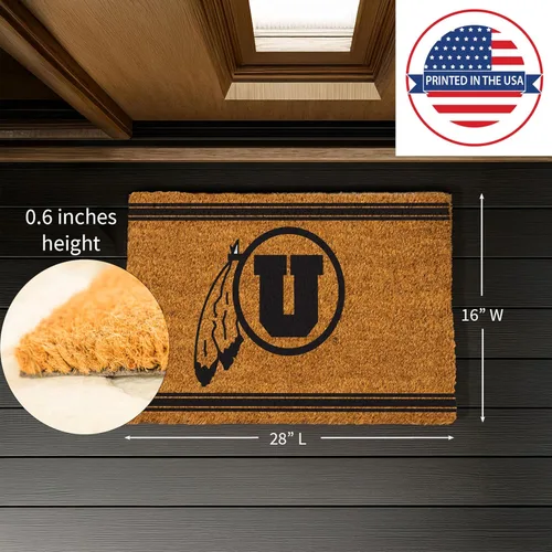 Miniatura 2 de Team Sports America NCAA - Tapete de fibra de coco natural de la Universidad de Utah Entrada interior y exterior 28 x 16 pulgadas Parte