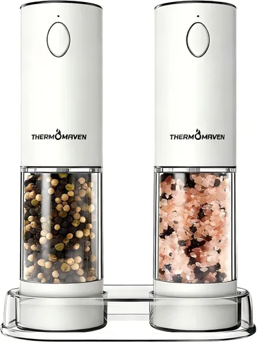 Miniatura 17 de ThermoMaven Juego de molinillo eléctrico de sal y pimienta, 3.7 fl oz más grande, recargable, automático, molinillo de sal y pimienta con 6 grosores