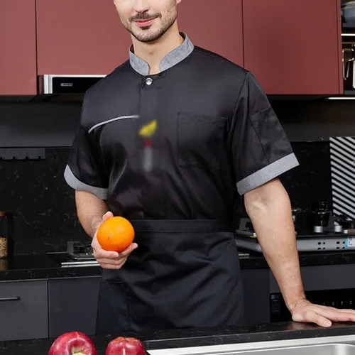 Miniatura 2 de Abrigo de chef con botones para hombre, manga cortalarga, chaqueta de chef unisex ligera