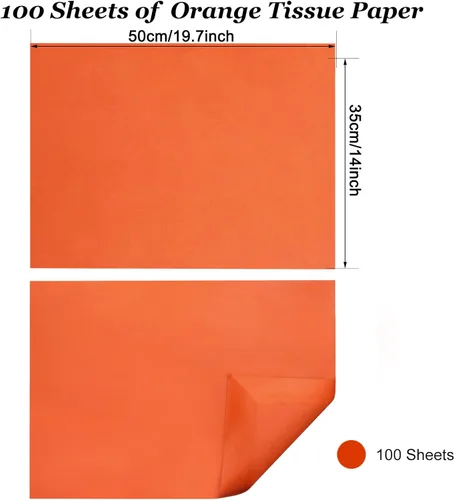 Miniatura 3 de Undemouc 100 hojas de papel de seda naranja de 20 x 14 pulgadas, papel de seda a granel para envolver bolsas, para manualidades, cumpleaños, bodas