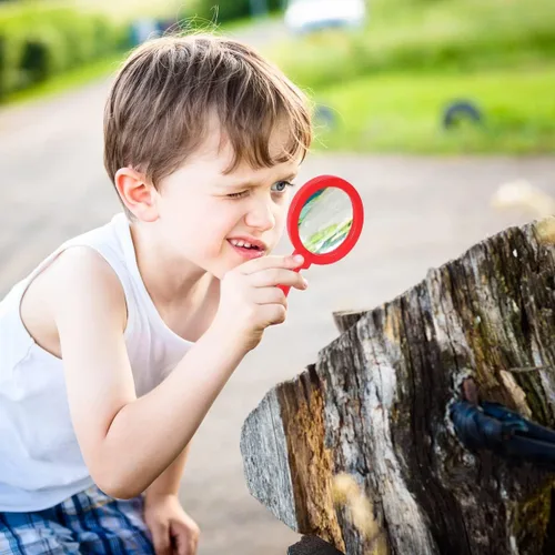 Miniatura 3 de Lupa para niños con soporte, lupa de mano 5X, lupa portátil, lupa de aumento para niños para juegos de exploración, lectura, observación al aire Rojo