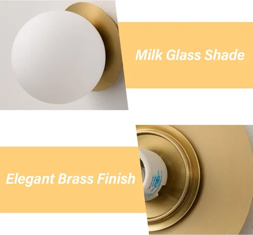 Miniatura 5 de Aplique de pared moderno de globo de vidrio: Luz de apliques esféricos dorados - Accesorio de luces de bola individual de latón pequeño para tocador