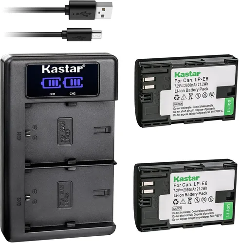 Miniatura 8 de Kastar Paquete de 3 baterías LP-E6 y cargador USB LKD2 de repuesto para Canon LP-E6, LP-E6N, LP-E6NH, LP-E6N Pro batería, Canon LC-E6, LC-E6E