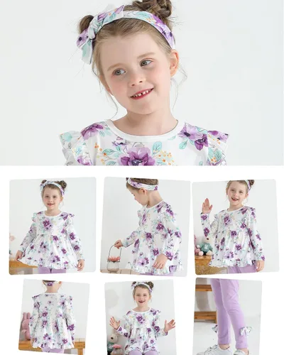Miniatura 5 de Kucnuzki Baby Girl Clothes Toddler Girl Cute Outfit Long Sleeve Shirt Ruffle Top Pant Set Fall Winter Clothing For Girl