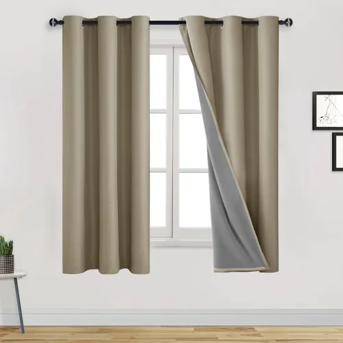 DWCN Cortinas 100% opacas de 63 pulgadas de largo para dormitorio, decoración del hogar, aislamiento térmico, bloqueo de luz, oscurecimiento de Gris