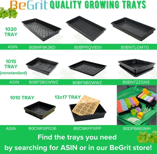 Miniatura 6 de BeGrit Microgreen Seed Starter - Bandejas de cultivo de semillas poco profundas, planos de germinación no estándar, bandeja 1015 sin agujeros