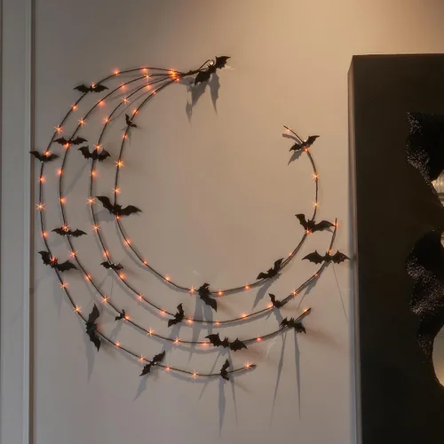 Miniatura 4 de LITBLOOM Guirnalda de Halloween con luces de 6 pies, 80 luces de hadas naranjas y blancas cálidas, guirnalda negra iluminada, funciona