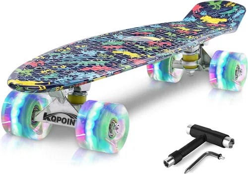 Miniatura 12 de Patinetas, Monopatín Completo de 56 cm, Mini Cruiser para Niños, Niñas, Adolescentes Principiantes con Ruedas de Luces Intermitentes Coloridas