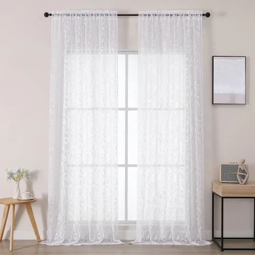 Miniatura 33 de OWENIE Furman - Juego de 2 paneles de cortinas traslúcidas negras de 24 pulgadas de largo, cortinas semitransparentes de jacquard ligeras y aireadas