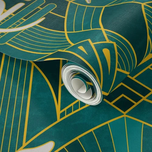 Miniatura 2 de Papel tapiz para despegar y pegar – Art Deco Greyhounds Teal Gold Grey Dogs Whippet Sighthound - Papel tapiz extraíble personalizado Spoonflower