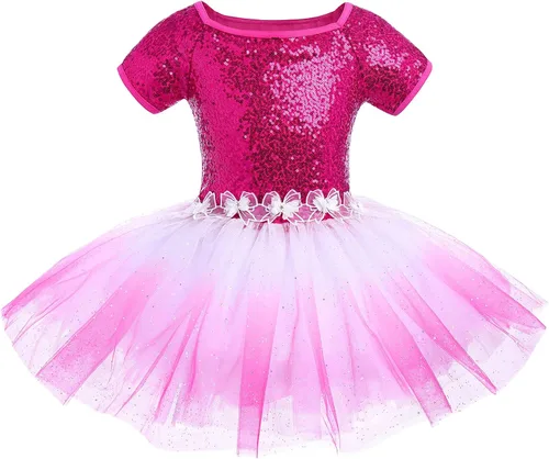 AFAVOM Vestido de ballet de lentejuelas para niñas pequeñas, tutú con falda de tutú de flores con purpurina, leotardo de bailarina, ropa de baile,