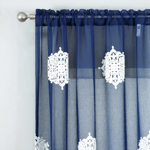 Miniatura 11 de VOGOL Cortinas traslúcidas de 84 pulgadas de largo, cortinas traslúcidas blancas con bordado floral europeo para sala de estar, comedor, bolsillo