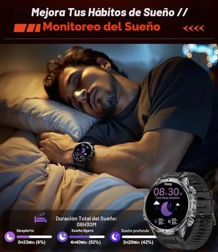 Miniatura 7 de Reloj inteligente militar para hombre, 1.85 pulgadas HD/800 mAh batería inteligente relojes para Android/iOS