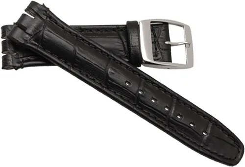 Miniatura 7 de Correa de reloj de hebilla de acero inoxidable de cuero de vaca de grano de cocodrilo para Swatch