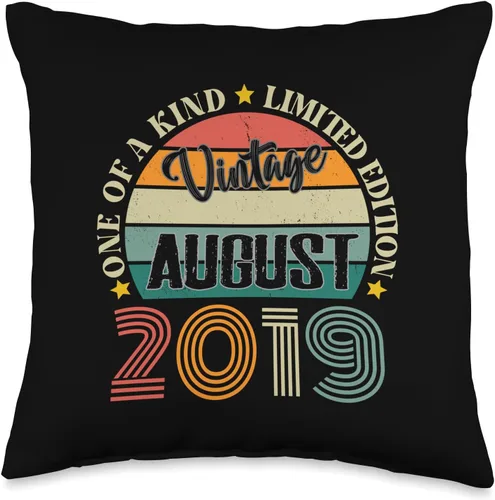 Vintage Birthday Retro Limited Edition Retro Gifts 5 Year Old Vintage August 2019 5th Birthday Retro Throw Pillow, 16x16, Multicolor