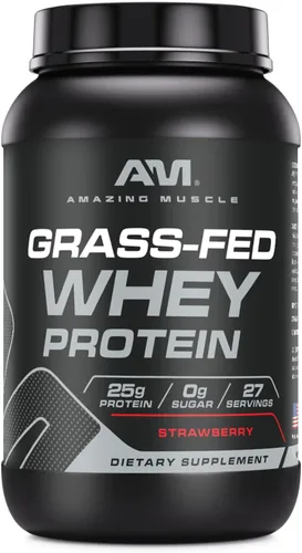 Amazing Muscle Suplemento de proteína de suero de leche alimentada con pasto | 2 libras (31.99 oz) | Sin OMG | Sin gluten | Fabricado en Estados