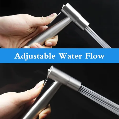Miniatura 2 de Ikaufen Pulverizador de bidé de mano para inodoro, control de presión de agua ajustable, accesorio de manguera de bidé para baño, rociador de ducha
