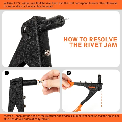 Miniatura 6 de Pistola de remache, kit profesional de remache con 200 remaches, 3/32"-1/8"-5/32"-3/16", kit de remachador de mano pesado adecuado para trabajos