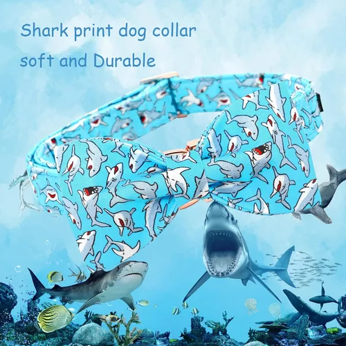 Miniatura 3 de Lionheart glory Collar de perro con lazo azul con lazo estampado de tiburón, collar para perro niño o niña, suave, duradero, ajustable, para perros