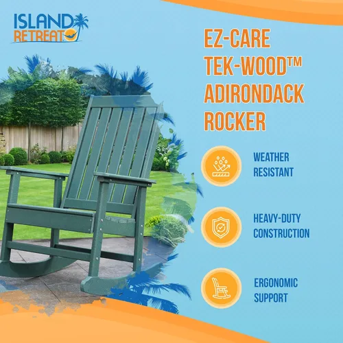 Miniatura 4 de Island Retreat Ez-Care - Silla mecedora Adirondack de madera de teca, perfecta como silla mecedora para patio, sala de estar o al aire libre