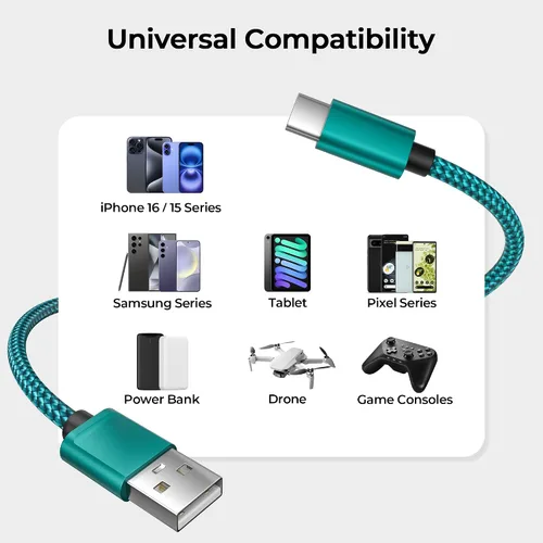 Miniatura 7 de Basesailor Paquete de 2 cables de carga USB tipo C de 6.6 pies, cable de alimentación de nailon para Samsung Galaxy S10 S23 S20 S21 S22, Moto Z3 Z4