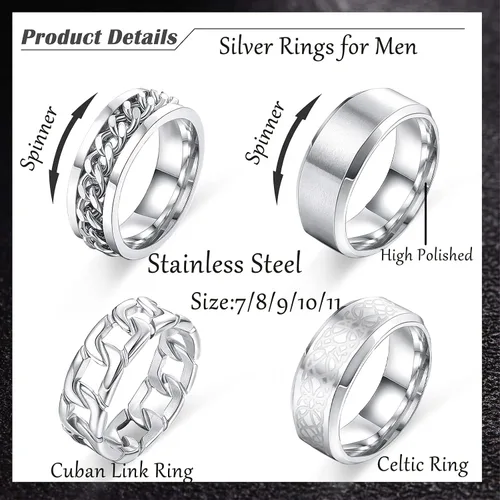 Miniatura 2 de Ronglry 4 anillos giratorios de acero inoxidable de titanio para mujeres y hombres, anillos negros para el estrés y la ansiedad para anillos