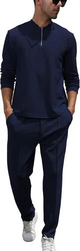 Miniatura 11 de FZNHQL Conjunto deportivo de moda para hombre, 2 piezas, casual, atlético, para correr, manga corta/larga, conjunto para hombre