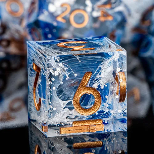 ARUOHHA - Juego de dados azules de resina DND de 7 piezas, juego de dados translúcidos hechos a mano para RPG, juego de dados poliédricos de borde