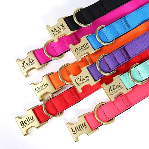 Miniatura 5 de Collar para perro personalizado PET ARTIST, collar para perro rojo personalizado con etiqueta de identificación grabada silenciosa, nylon ligero