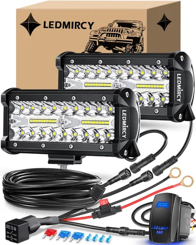 Miniatura 10 de LEDMIRCY Kit de barra de luz LED de 7 pulgadas con interruptor basculante, 6 modos, barra de luz blanca ámbar para todo terreno con función