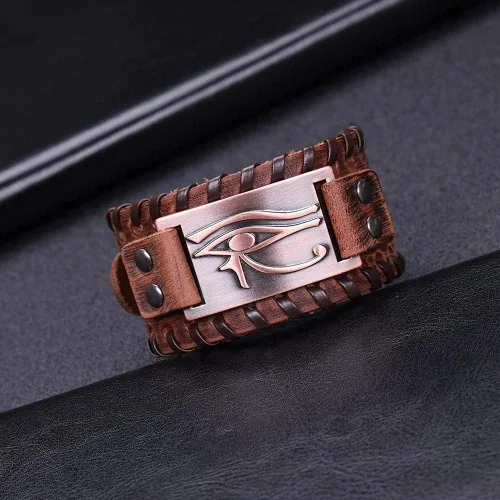 Miniatura 2 de TURTLEDOVE Pulsera de cuero Ojo de Horus - Pulsera de cuero de metal antiguo con amuleto egipcio