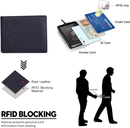 Miniatura 5 de Billetera Bifold para hombre - RFID bloqueo de cuero de vaca Vintage Travel Wallet