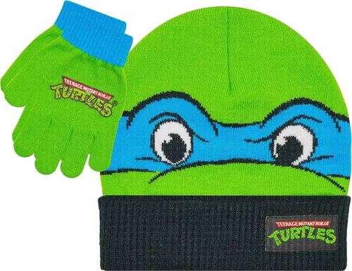 Teenage Mutant Ninja Turtles - Gorro de invierno para niños de 4 a 12 años con guantes de invierno, conjunto de gorro y guantes de invierno TMNT