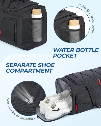 Miniatura 4 de BAGSMART Sports - Bolsa de viaje para gimnasio, bolsa de lona impermeable para hombres y mujeres, bolsa de entrenamiento de fin de semana, Negro