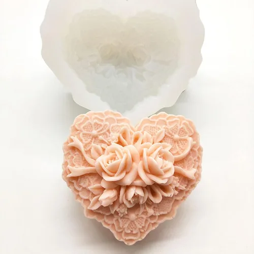 Miniatura 6 de Moldes de jabón de silicona de corazón floral delicado con flores hermosas para hacer jabón, moldes de silicona para chocolate, caramelos, pastel