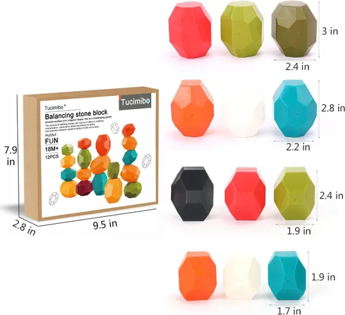 Miniatura 2 de Juego de juguetes de piedras de equilibrio jumbo, rocas apilables de plástico poliédrico, educativo, creativo, preescolar, aprendizaje, bloques