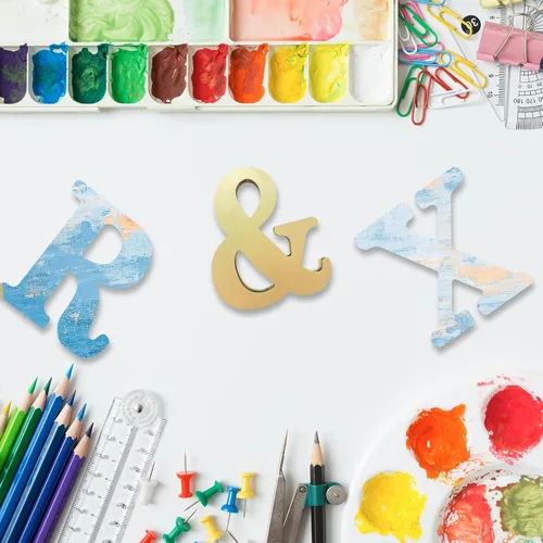 Miniatura 3 de Letras de madera doradas 3D de 4 pulgadas, letras del alfabeto de madera sin terminar para decoración de pared, manualidades de madera, letras