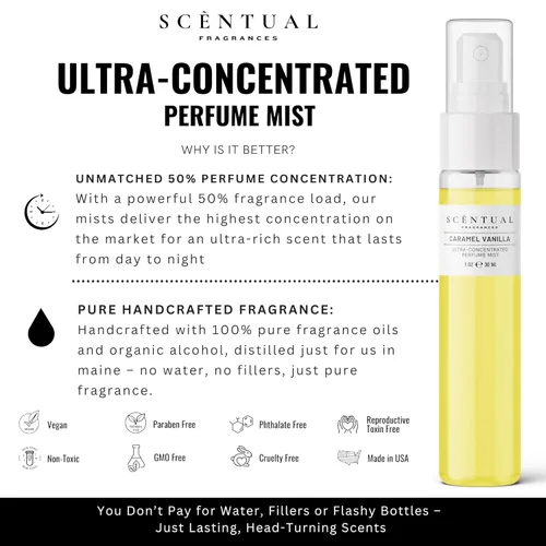 Miniatura 4 de Scentual Fragrances, niebla de perfume ultraconcentrada para cabello y cuerpo, fragancia duradera para mujer, perfumes gourmand para mujeres, vegano