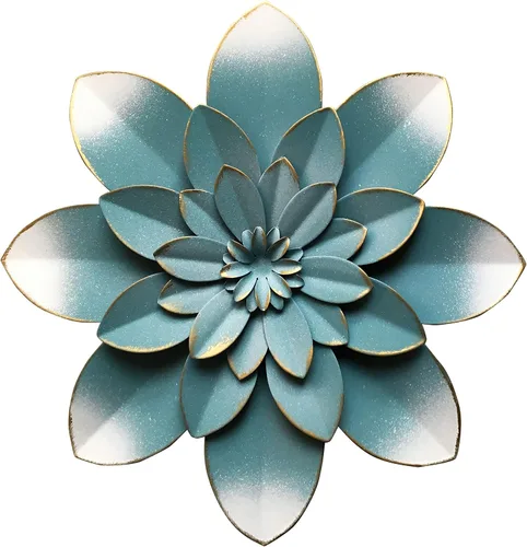 Decoración artística de pared de flores de metal azul, escultura floral rústica moderna de 9.5 pulgadas, decoración desgastada para colgar en el