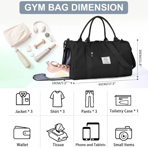 Miniatura 2 de Bolsa de gimnasio para mujeres y hombres con compartimento para zapatos, bolsa de lona deportiva para artículos personales, bolsas de viaje pequeñas
