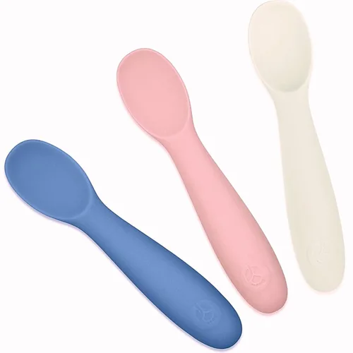Miniatura 7 de WeeSprout Cucharas de bebé para autoalimentación a partir de 6 meses, utensilios de silicona suaves y duraderos para encías y dientes sensibles