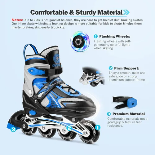 Miniatura 5 de Gonex Patines en línea para niñas y niños, patines ajustables para exteriores, patines en línea para niños, adolescentes y mujeres con ruedas Azul
