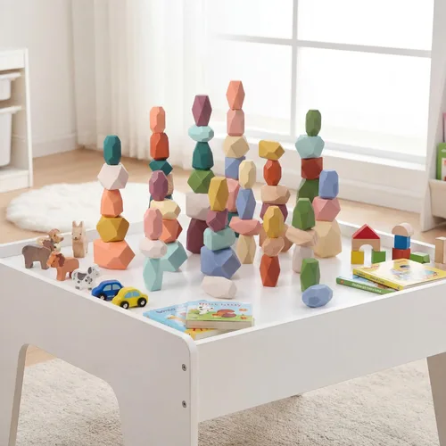 Miniatura 4 de Jenaai 60 piezas de rocas apilables Montessori coloridas piedras de equilibrio de madera para cesta de Pascua, bloques educativos de aprendizaje