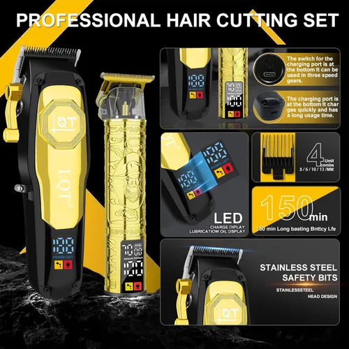 Miniatura 3 de Cortadora de pelo profesional inalámbrica para hombres, juego de cortapelos recargable y recortadora de barba con hoja en T, palanca ajustable