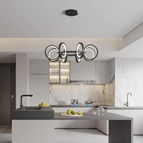 Miniatura 5 de Moderno candelabro LED regulable redondo, lámparas colgantes de 8 anillos, lámparas colgantes ajustables para cocina, isla, sala de estar, comedor