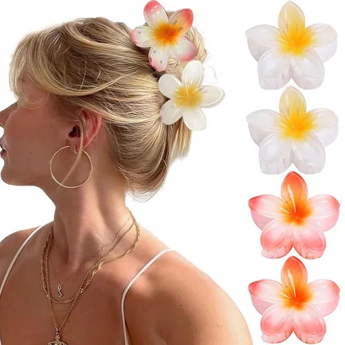 Miniatura 13 de GQLV Pinzas de garra para el cabello con flores - 4 piezas para cabello grueso, fuerte agarre antideslizante, hawaianas, pinzas grandes y bonitas