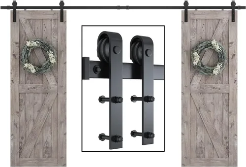 Miniatura 13 de SMARTSTANDARD Kit de herrajes para puerta de granero doble de 8 pies, pista de puerta corredera: suave y silenciosa - incluye instrucciones