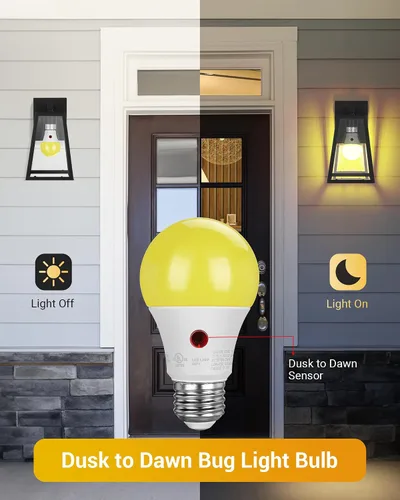 Miniatura 2 de DEWENWILS Bombilla LED A19 para exteriores del anochecer al amanecer, bombillas amarillas para exteriores, brillo ámbar de 2000 K, equivalente a 9 W
