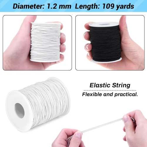Miniatura 2 de selizo - Paquete de 2 cuerdas elásticas para pulseras, collares, cuentas, fabricación de joyas y costura (0.047 in, 109 yardas, negro y blanco)