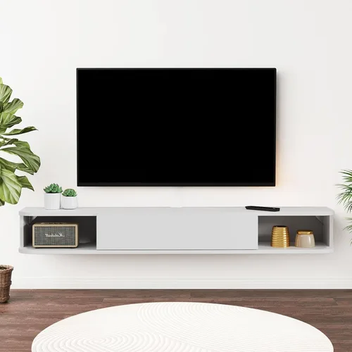 Miniatura 9 de Estante flotante para TV, armario de TV montado en la pared de 48 pulgadas, estantes flotantes con puerta, centro de consola multimedia